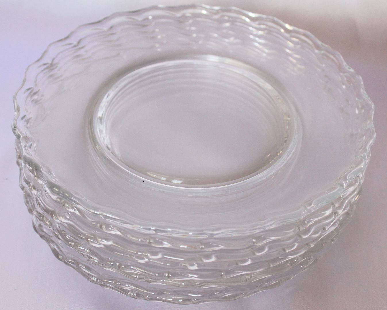 Lot 8 Crystal Ruffled Edge FOSTORIA Glass Clear Round PLATES Dishes eBay